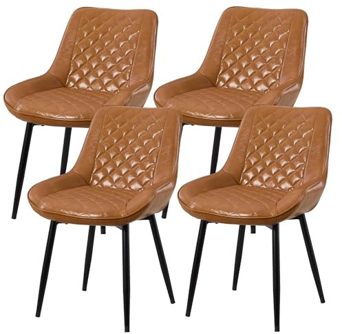 YUUIJOAA Esszimmerstuhl 4er Set,Dining Chair, Braun,bis 130 kg | Polsterstühle mit dicker Sitzpolsterung&stabiler X-förmiger Metallbasis, wasserdichtes Kunstleder