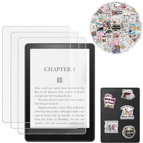 KIRZAX 3 Pack Protector de Pantalla para Kindle Paperwhite 7 pulgadas 2024 & Kindle Colorsoft Signature Edition, mate anti-resplandor PET Premium, 50 Pegatinas retro de lectura Regaladas
