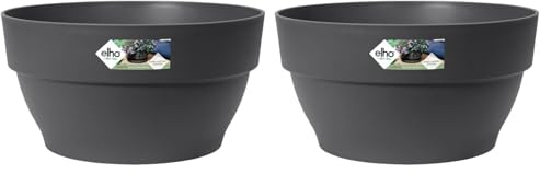 elho Vibia Campana Schale 27 - Blumentopf für Außen - Ø 27.0 x H 14.0 cm - Schwarz/Anthrazit (Packung mit 2)