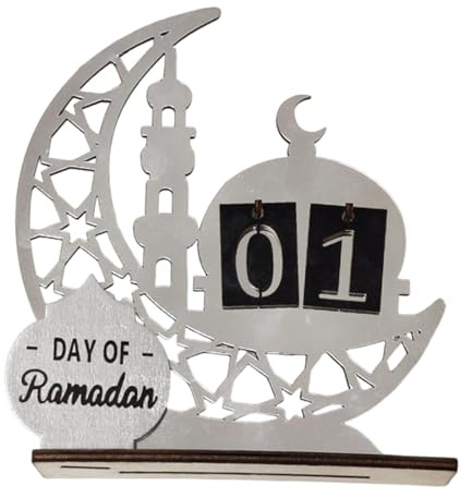 Sharplace Ramadan-Adventskalender-Ornament, Foto-Requisiten, Eid Mubarak-Dekoration, Plakette für Zuhause, Büro, Tischdekoration, Dekoration für Zuhause, Silber