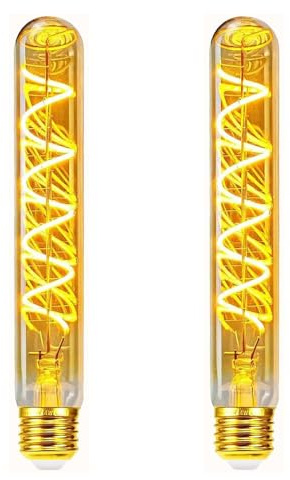 ESONLITOR E27 LED Vintage Glühbirne,185mm Röhrenlampe 4W Spiralfaden Dimmbar mit Amber Glas - Edison Retro Lampe Vintage Glühbirne E27 Warmweiss für Kronleuchter Stehlampe Industrio Dekor - 2 Stück
