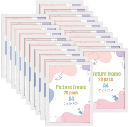 DAJAVE 20 Stück Bilderrahmen 21x30 Fotorahmen für Wand und Tisch, Bilderrahmen A4 für den Einsatz in Büros und Wohnungen (Weiß, 21x30)