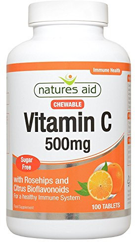Natures Aid 500mg Vitamin C Sugar Free Chewable with Rosehips and Citrus Bioflavonoids Tablets - 100 Tablets (Pack of 3)