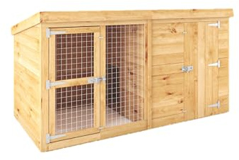 WALTONS 8 x 4 Dog Kennel and Run | Pent Roof | Wooden Garden Pet Housing Shed | Shiplap Tongue and Groove | 10 Year Anti Rot Guarantee | 8 x 4 8ft 4ft
