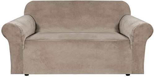 BellaHills Echte Samt Couchbezug für Sofa Schonbezüge Samt Plüsch Möbelbezug Ultra Stretch Sofabezüge Möbelschutz mit elastischem Boden (2-Sitzer, Taupe)