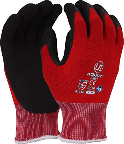 10 guantes UCI Adept rojos con revestimiento de espuma de nitrilo NFT (9/grande)