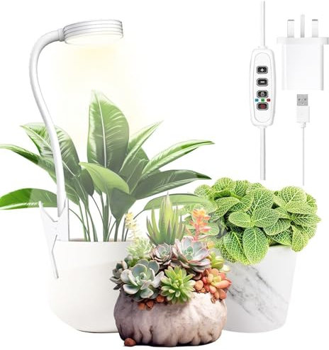 IMVSINCERE Grow Lights for Indoor Plants,Clip On LED Full Spectrum Grow Light for Small Plants,5000k Small Growing Led Light with 360° Gooseneck,3/9/12H Timer, 10 Brightness, 5W,White