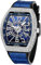 FANMIS Montre de sport à quartz pour homme avec grand cadran en diamant et bracelet en cuir, Bleu argenté, Montre rectangulaire punk diamant