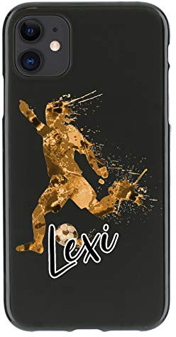 Personalised Phone Case For Apple iPhone 16, 15, 14,13, 12, 11, Pro Max, Mini, XR, XS, SE Orange Tan Marble Football Phone Case with Name on Soft Black Gel TPU Phone Cover