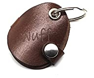 CopterFarm Hundemarkentasche für Hunde am Halsband | mit Gravur, Druckknopf | Kunstleder, Echtleder | Hundemarke | individuell beidseitig graviert (Echtleder Braun, Oval)