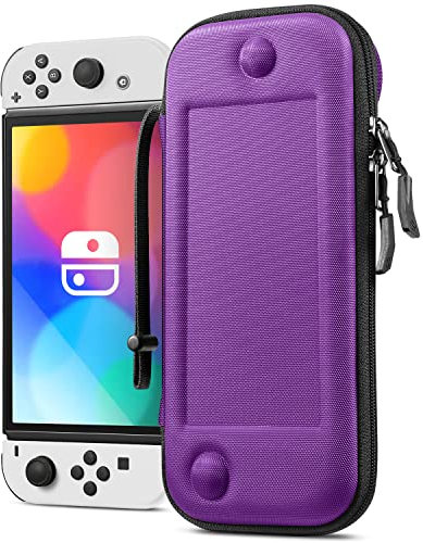 FINTIE Slim Tasche Kompatibel mit Nintendo Switch/Switch OLED Modell - [Ultradünn] Stoßfeste Hartschalen Tragetasche mit 10 Spielkartenhaltern für Switch Konsole Joy-Con, (Lila)