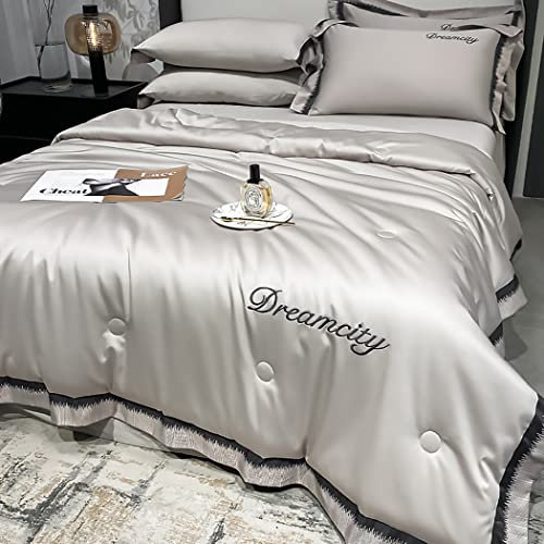 XQKXHZ Kühldecke Sommerdecke Arc-Chill Kühlende Doppelseitig Kuscheldecke Satin 4Tlg Leichte Atmungsaktive Sommer Bettwäsche 180x220cm Weiche Wohndecke Sofadecke Reisedecke Kühlende Decke-Grau