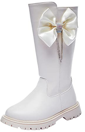 GZYshoyao Stivali per Bambini Stivali Lunghi Stivali Alti Stivali in Pelle con Fondo Morbido Autunno e Inverno New Girl Regali per 18 Anni Ragazza (Beige, 8-9 Years Little Child)