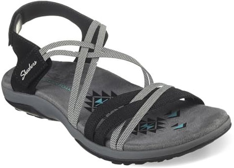 Skechers Reggae Slim-Takes Two, Sandalias Planas Mujer, Negro, Gris Oscuro, 35 EU Ancho