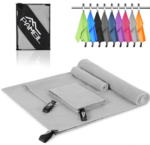 Pameil Fitness Handtuch 3er Set - 160x80cm Groß Badetuch +2 Stück 80x40cm Klein Handtuch - Schnelltrocknend Sporthandtuch Fitnessstudio, Gym Handtücher für Sports, Yoga