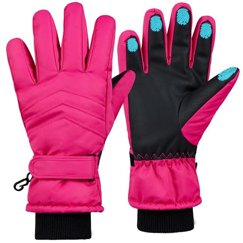 CityComfort Guanti da Sci per Bambine e Ragazze - Guanti Invernali Termici Impermeabili con Touch Screen per Neve Guanti Snowboard Freddo 6-15 Anni (Rosa, 8-10 Anni)