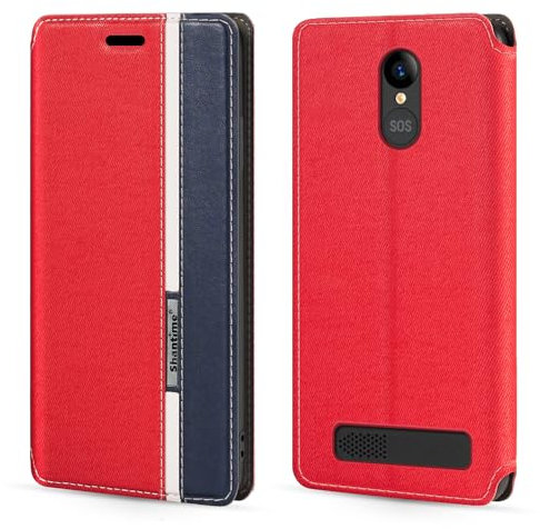 PU Leder Flip Hülle mit Farbakzent und Unsichtbarem Magnetverschluss Kompatibel mit SPC Zeus 4G, Schlanke Modische Schutzhülle (Rot)