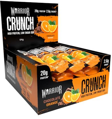 Warrior Crunch - High Protein Bars - 20g Protein Each Bar - Low Carb, Low Sugar Snack - 12 Pack x 64g (Chocolate Orange)