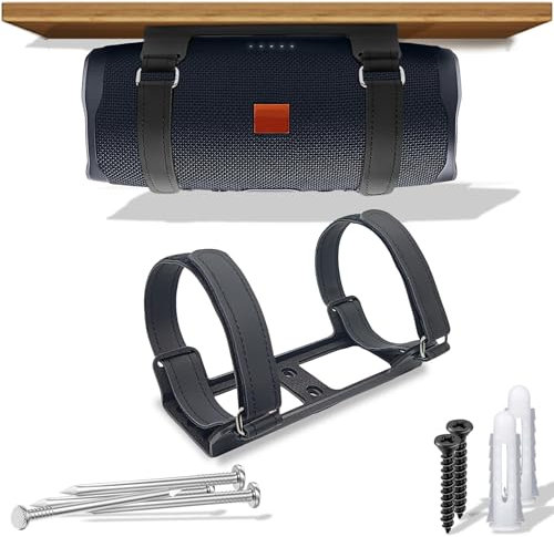 Counlisha Metal Wall Mount Compatible for jbl Charge 6/Charge 5,4,3/Flip 7/Flip 6,5,4,Secure Shelf Holder with Adjustable Leather Straps, Speaker Wall Bracket for Ceiling (Black)