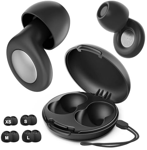 Noise Reduction Ear Plugs for Sleep, Comfortable Silicone Earplugs for Sleep. Pressure-Free, Non-Slip, Reusable. Ambient Noise Reduction for Sleeping, Concerts, Flying, Train, Work. Black