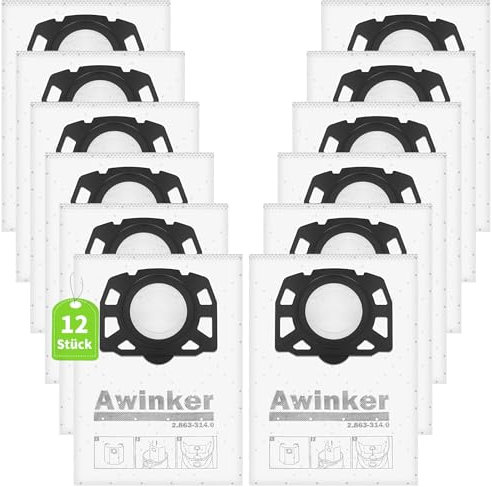 12 sacchetti per aspirapolvere KFI 357 per aspirapolvere Kärcher WD2 WD3 KWD1 KWD2 KWD3 WD3.200 – WD3.800 M/SE4001/SE4002, sostituisce 2.863-314.0