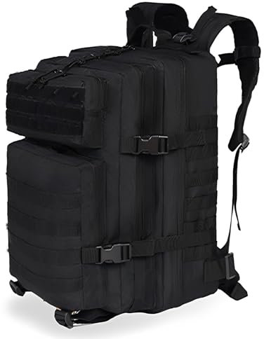 Lawaia 50l Sac à Dos Voyage Loisir, Sac à Dos Pour Moto Trekking RandonnéE Camping PêChe Escalade Alpinisme Ou Utilisation Quotidienne (Noir)