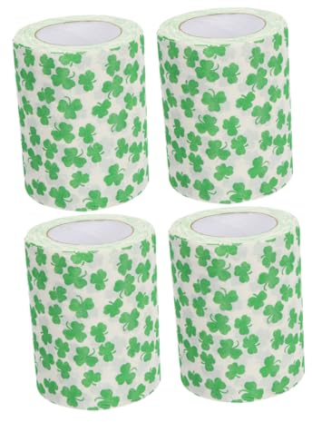 FONDOTIN Grünes Toilettenpapier 4 Rollen mit Blattmotiv Reißfestes Saugfähiges Klopapier für Haushalt Hotel Vielseitig als Serviette Taschentuch St Patrick’s Day Dekoration