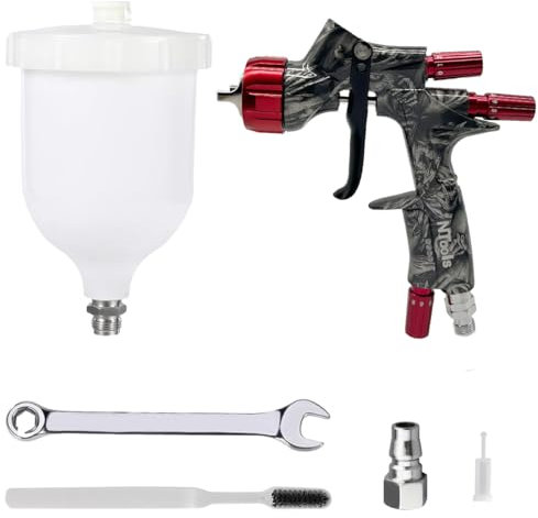 HVLP - Pistola a spruzzo professionale ad aria con alimentazione a gravità, ugello da 1,3 mm con bicchiere in plastica da 600 cc, spruzzatore per vernice e vernice trasparente per auto (grigio)