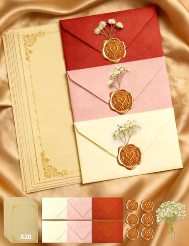 40 Stück Briefpapier mit Umschlag Set für Liebesbrief Hochzeit Geburtstag
