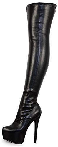 Buckle Shoes NEW WOMENS LADIES SEXY THIGH HIGH KINKY FETISH OVER THE KNEE PLATFORM STILETTO HEEL FULL SIDE ZIP BOOTS SIZE 4 5 6 7 8 (4 UK, Black Patent)