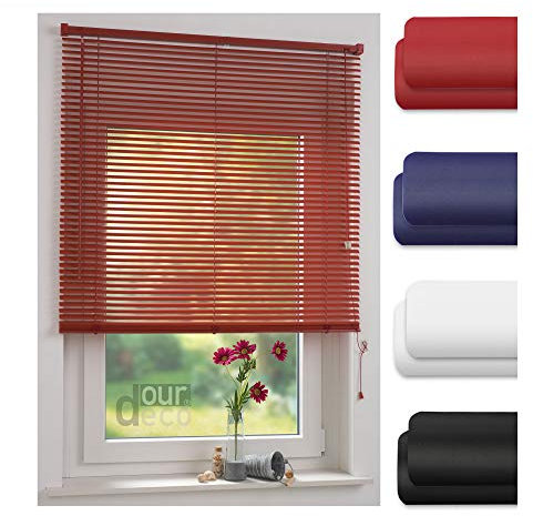 ourdeco® Jalousie aus PVC / 100 x 220 cm (Breite x Höhe) / Farbe rot/lichtdurchlässig bis Blickdicht/Einfache Montage an Wand oder Decke