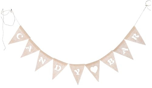 luoem Candy Bar Banner Herz Form Sackleinen Wimpelkette Banner Rustikal Hochzeit Jute Banner für Weihnachten Party Dekoration