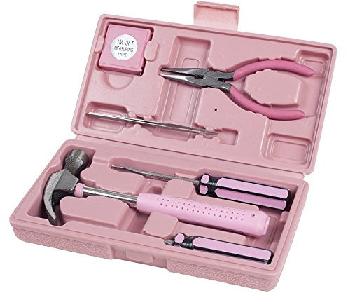 Haushalt Werkzeug Set- 7-teilig von Trimate, Set beinhaltet, Set beinhaltet - Hammer, Schraubenschlüssel,Maßband, Zange (Werkzeug Kit für Zuhause, das Büro, oder Auto) (Rosa)