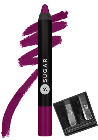 SUGAR Cosmetics Matte As Hell Crayon Lipstick 12 Baby Houseman (Deep Pink) With Free Sharpner, 2.8 g