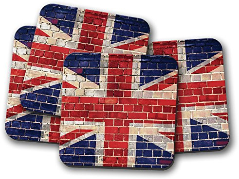 4 Set - Union Jack Cork Backed Drinks Coaster - Brick Effect Flag #8308