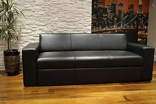 Quattro Meble Schwarz Echtleder 3 Sitzer Sofa Antalya I FS Breite 200cm mit Schlaffunktion Ledersofa Echt Leder Couch große Farbauswahl !!!