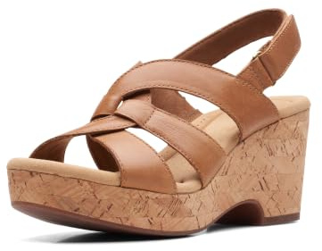 Clarks Giselle Beach Wedge Sandal, Tan Leather, 8 Wide