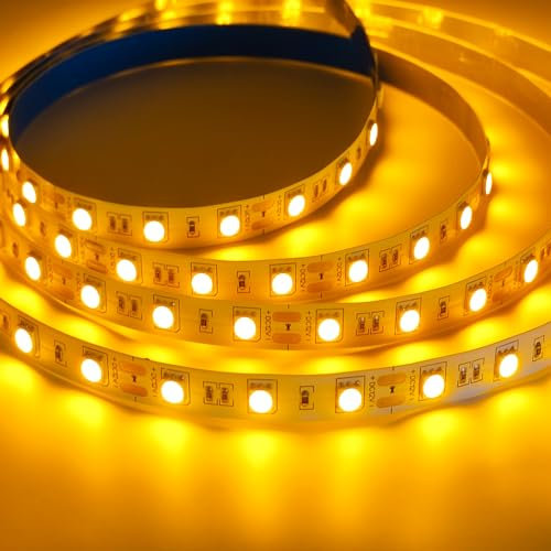 iNextStation LED Strip Gelb 5M, 12V Selbstklebend LED Streifen 300 SMD5050 LEDs Flexible LED Lichtband Kette LED Lichtband Leiste für Innen Heim Küche Deko DIY, Kein Netzteil/Stecker