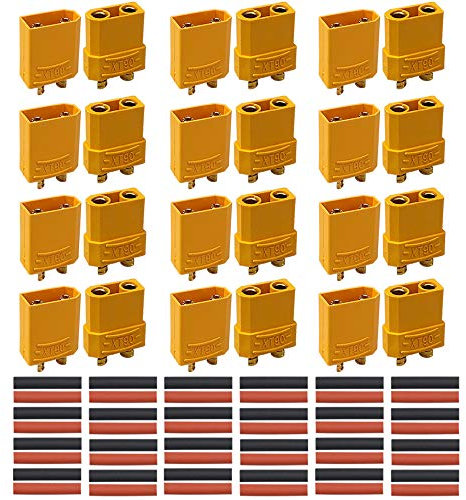 QitinDasen 12 Paire Premium XT90 Batterie Connecteur, XT90 Mâle Femelle Bullet Connecteur Adaptateur Fiche Socket avec Thermorétractable Tube, RC Drone Battery ESC Charger