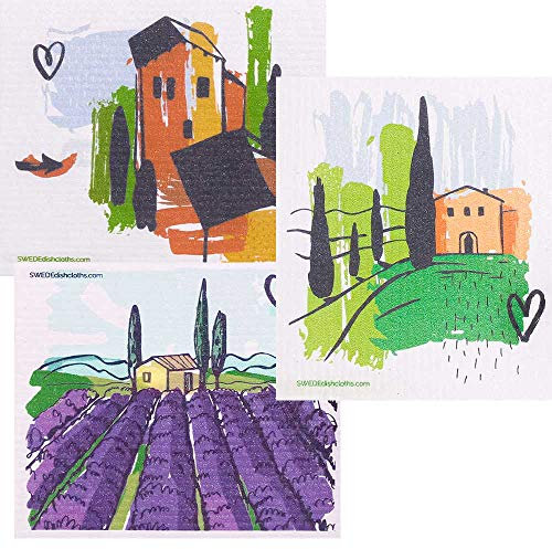 Swedish Dishcloths “Mixed Tuscany” Set of 3 cloths (One of Each Design) | ECO Friendly Absorbent Spongeloth…