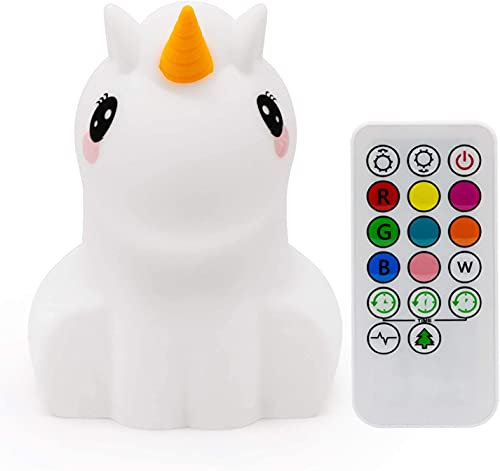 Tekemai Veilleuses, Grande taille Veilleuse Enfants, Lampe de chevet en silicone portable, lumière multicolore avec télécommande, luminosité et couleur réglables, cadeau enfant - Grand Licorne