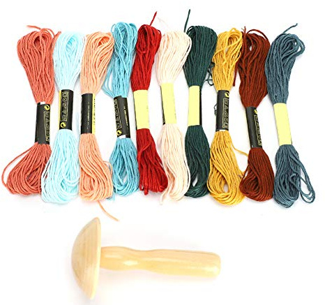 Darning Kit, Wooden Mushroom Darning Needle 10 Colors Sewing Threads for Socks Clothes Repair 10 Colors Sewing Threads for Socks Clothes Repair
