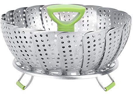 Heaveant Cestillo para Cocinar al Vapor, Cesta Vaporera Plegable de Acero Inoxidable, Steamer Cesta Plegable con Mango extraíble para Verduras y Frutas