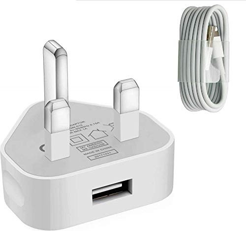 technoplay CE tested 3 pin Charger Plug & USB Data Cable compatible with iPhones 11/11 pro max, X, XS,XR, XS MAXX 8, 7,6S, 7 Plus, 6S Plus,i-Pad 5th 6th 7th 8th Generation Mini 3 4 5 Pro1st 2nd