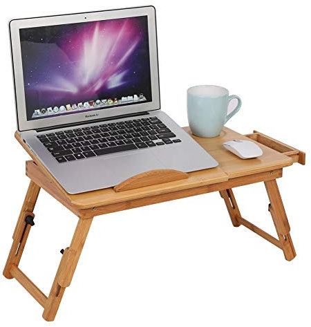 Laptoptisch Bett Tabletttisch Lapdesk Betttisch Betttablett Höhenverstellbar Notebook-Tisch fürs Bett Sofa Verstellbarer Laptopständer Bambusregal Kippbar Frühstück Schreibtisch mit Schublade