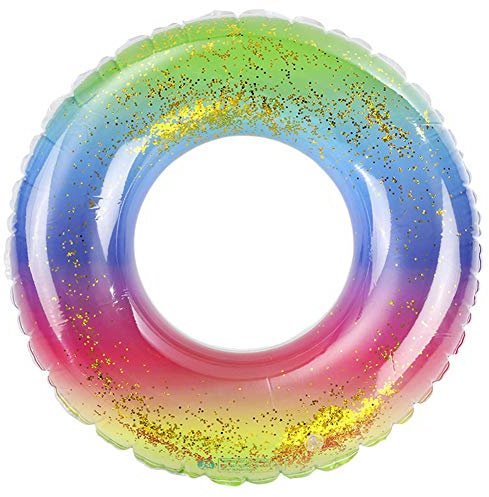 Schwimmreifen, NALCY Regenbogen Schwimmring, Transparent Schwimmreifen, Schwimmreifen für Erwachsene, Pool Zubehör Lounge für Kinder und Erwachsene (Ø 85cm)