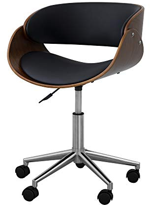 Teamson Home Valeria Curved Seat 360 voll drehbarer gepolsterter Home Office Schreibtischstuhl mit Lordosenstütze und verstellbarer Höhe Schwarz/Braun