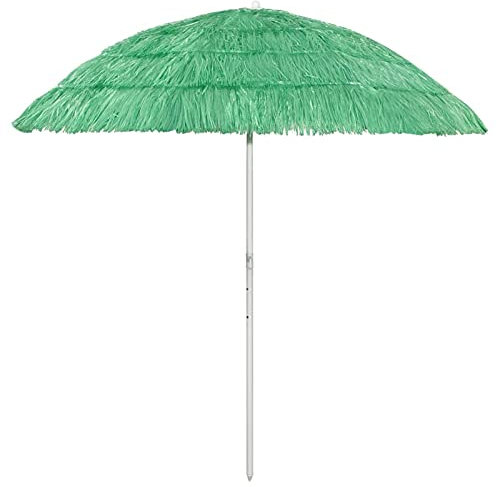 Tidyard Strandschirm Witterungs- und UV-beständig Sonnenschirm für Strand Kippbare Gartenschirm Terrassenschirm Hawaii-Stil Balkonschirm Sonnenschutz Polyester Grün 240 cm