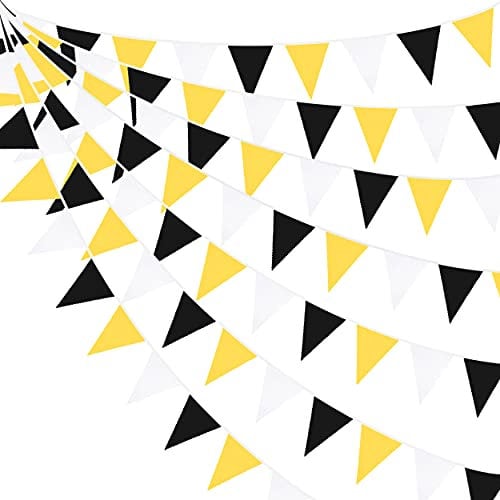 32Ft Gelb Schwarz Weiß Wimpel Banner Stoff Dreieck Flagge Wimpelkette für Bienen Party Hochzeit Geburtstag Babyparty Jubiläum Zuhause