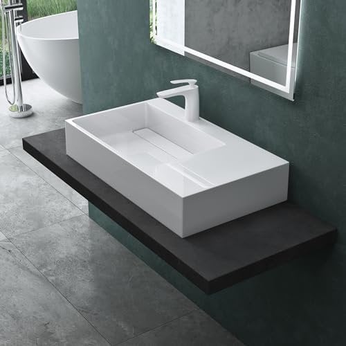 Mai & Mai Waschbecken Aufsatzwaschbecken Hängewaschbecken Col12-Links 75x43x14cm in weiß aus Mineralguss ohne Überlauf